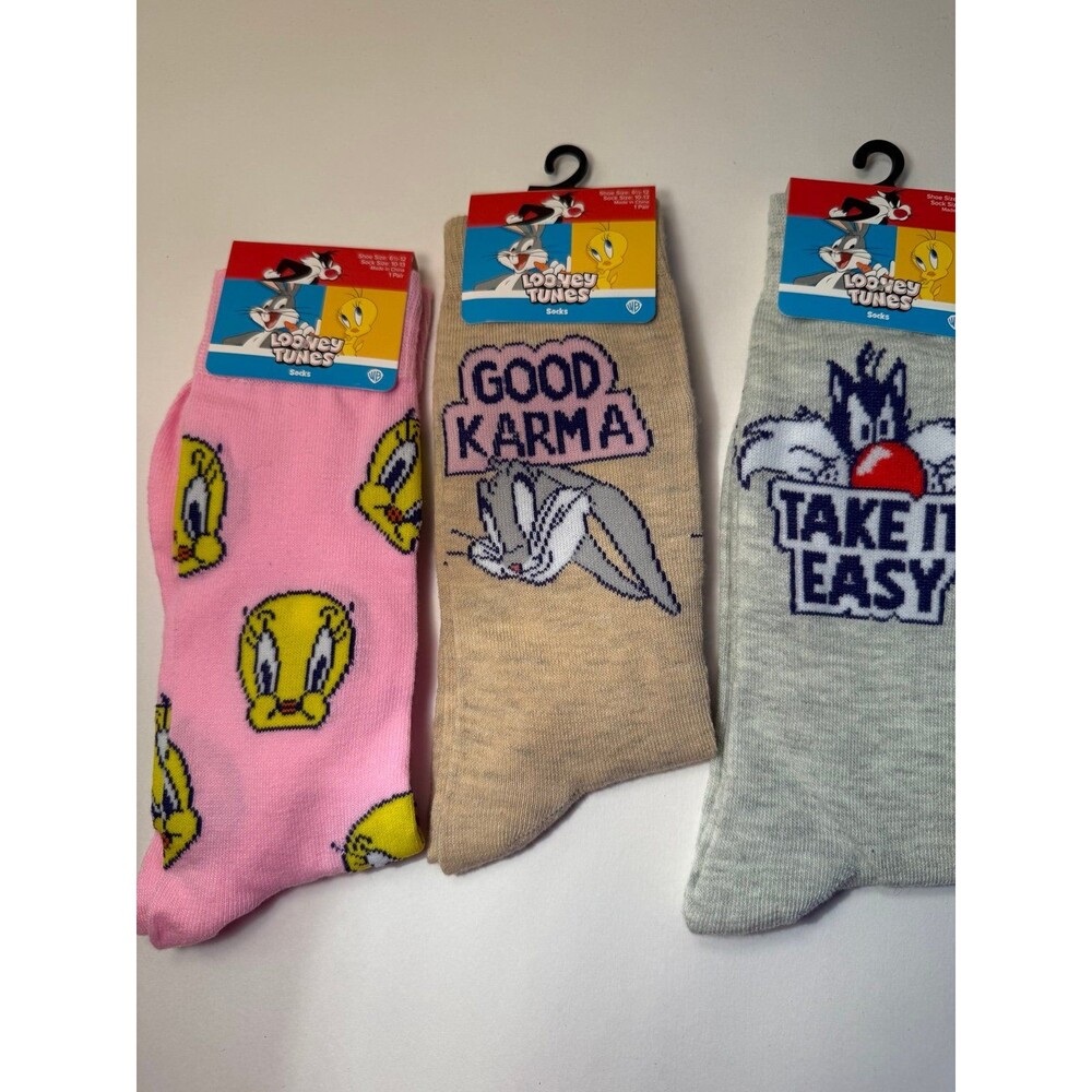 3-pair lot of officially licensed Bugs Bunny Tweetie, Looney Tunes crew socks